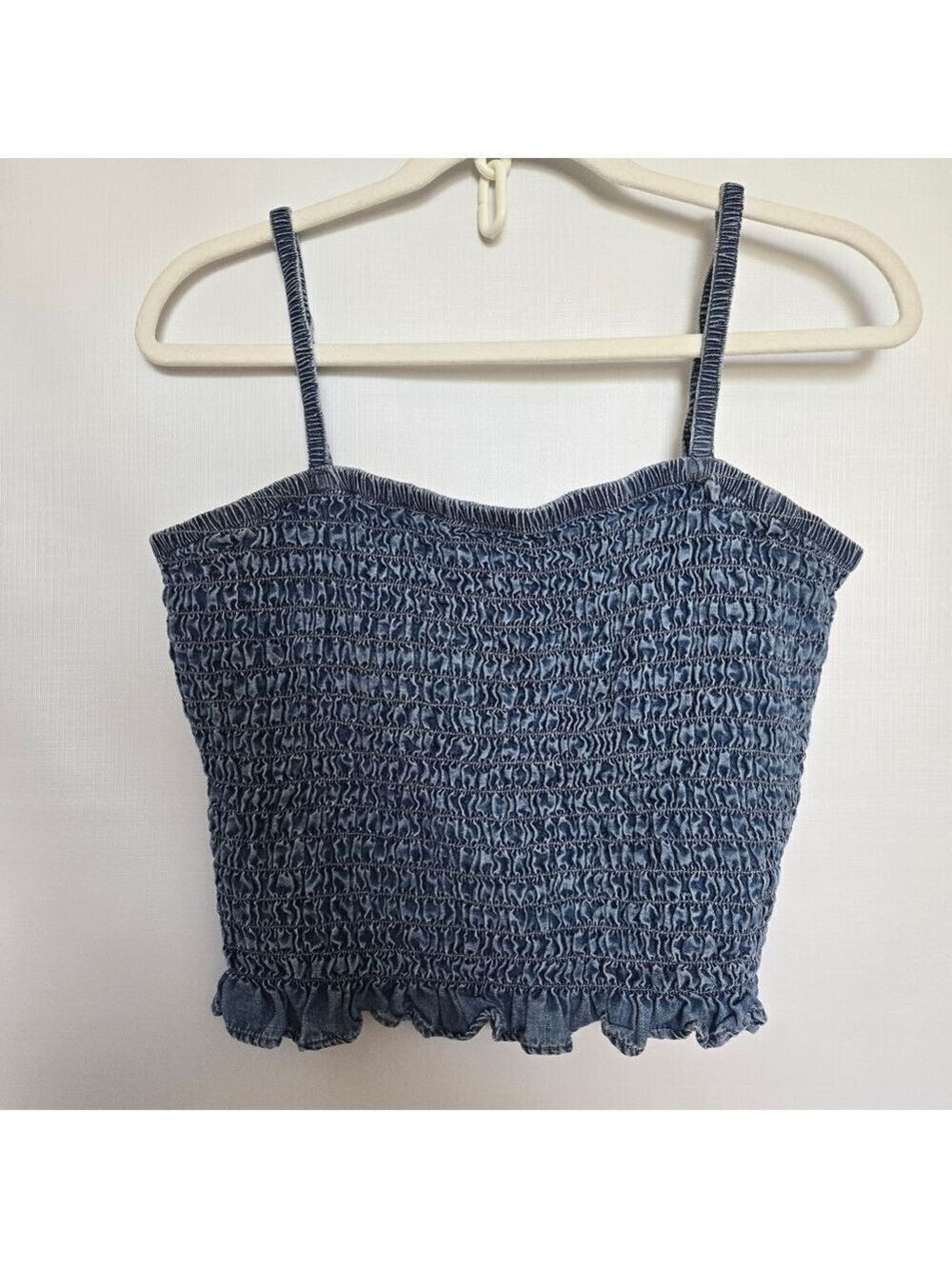 TOMMY HILFIGER Y2K 90'S DENIM SMOCKED TANK BLUE WOMEN (L)